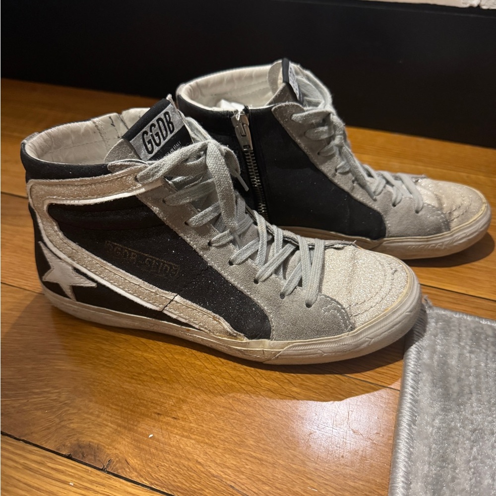Golden Goose Black and Gray Glitter Sneakers